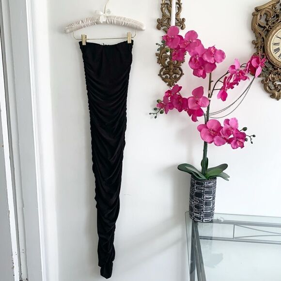 PLT BLACK RUCHED MIDI DRESS - Picture 3 of 10